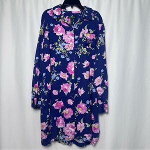Lauren Ralph Lauren Navy Floral Sleep Shirt Women’s  Embroidered Pocket Sz M